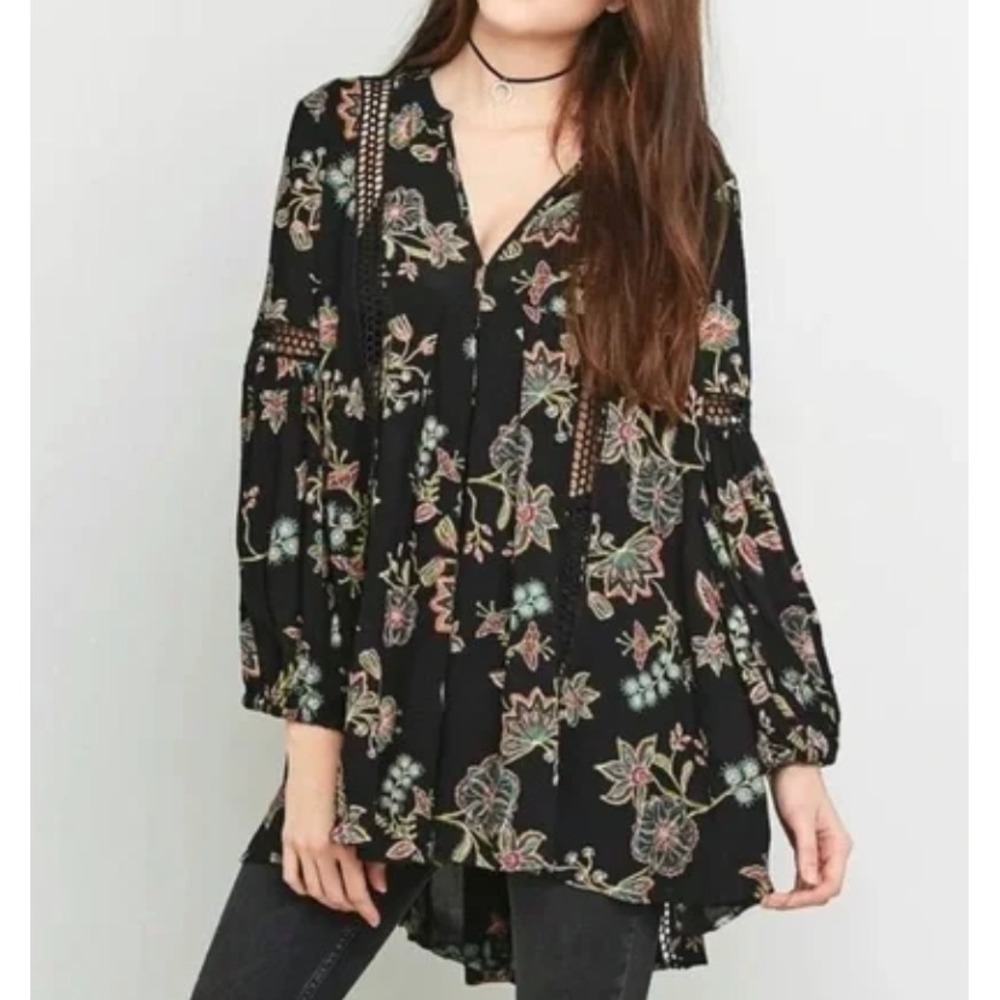 Free People Just the Two of‎ Us Tunic Top Size S Women's Black Fairy Boho Dress